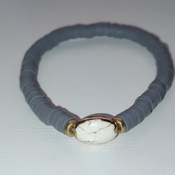 White and Gold Centerpiece Bracelet Gray Vintage Academia Bohemian Medium Size - Picture 3 of 7